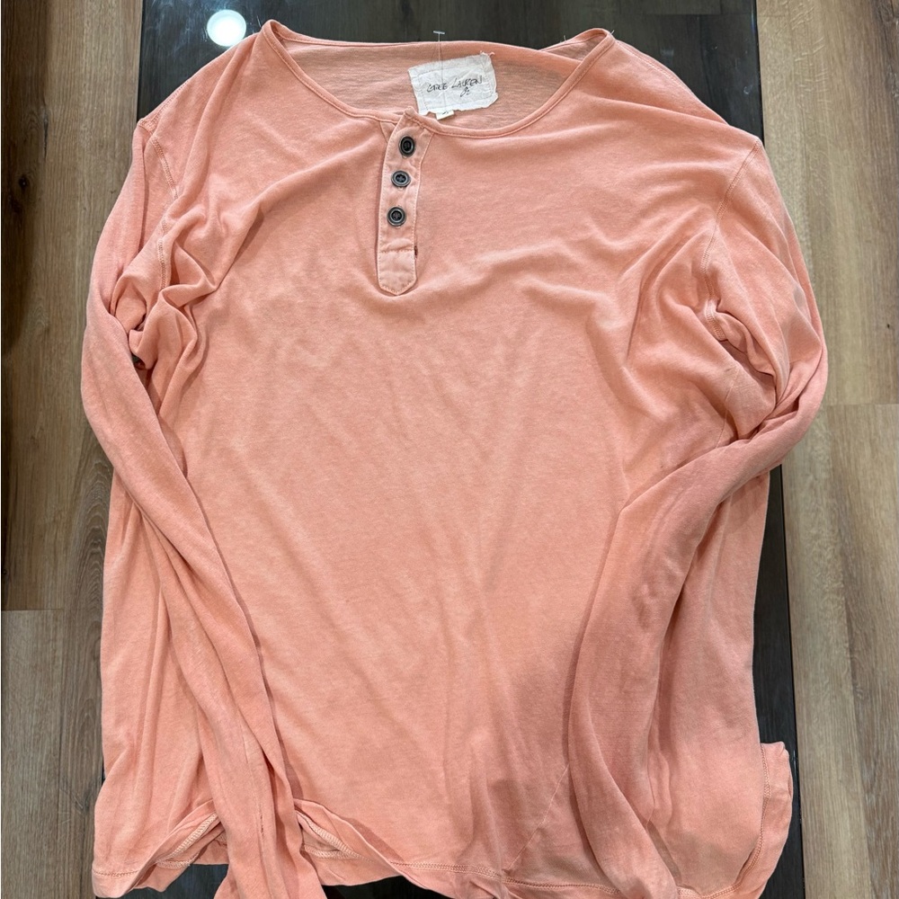 Greg lauren coral long sleeve Henley. Size 3 (Large). Gently Used